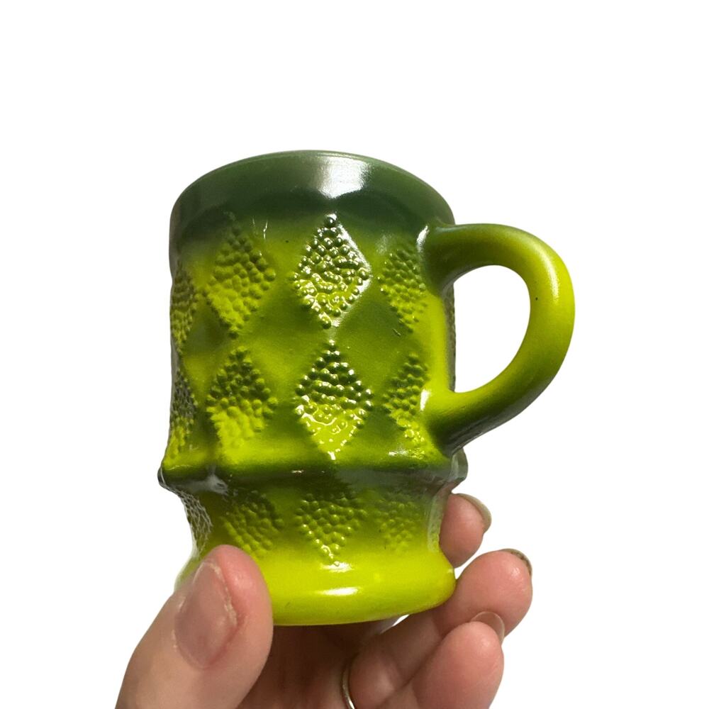 Anchor Hocking Fire King Vintage Green Coffee Cup Mug Kimberly Diamond Pattern